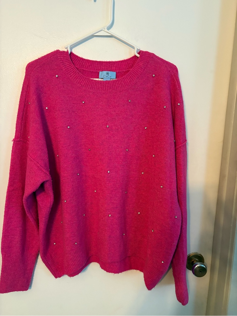 CeCe size medium Cozy Beaded Crewneck Sweater - Hot Pink